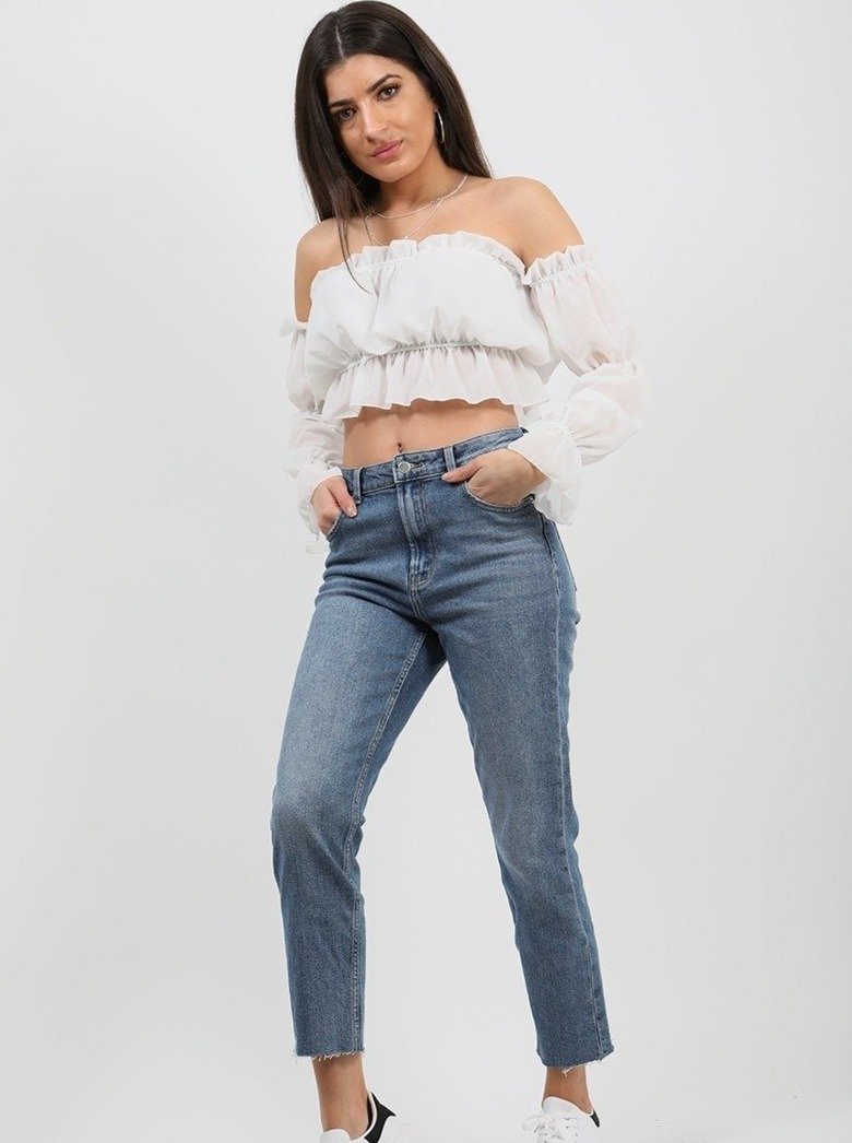 Off shoulder 2024 frill crop top