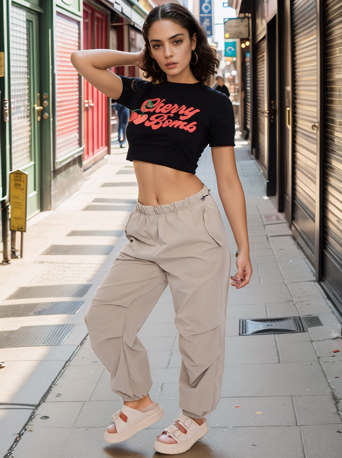 Black Cherry Bomb Graphic Printed Crop Top