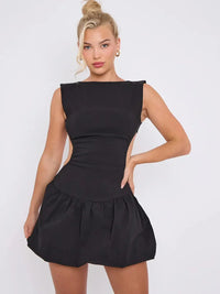 Black Cut Out Detail Puffball Balloon Dress