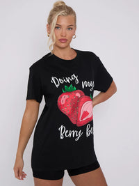 Black Doing My Berry Best Graphic Printed T-Shirt