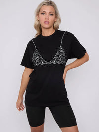 Black Glitter Bralet Pattern T-Shirt