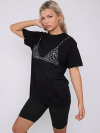 Black Glitter Bralet Pattern T-Shirt