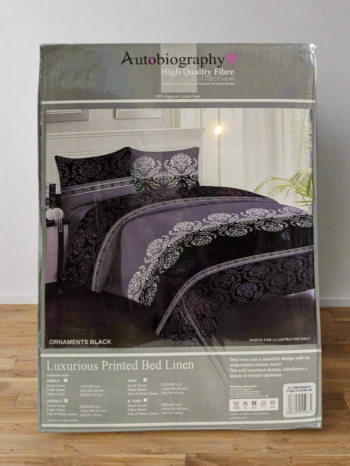 Black Pattern Luxury Microfibre Single Complete Duvet Cover Set