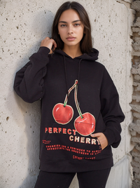 Black Perfect Cherry Graphic Print Hoodie