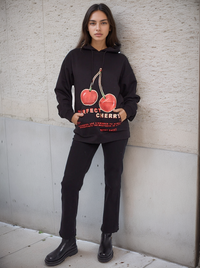 Black Perfect Cherry Graphic Print Hoodie