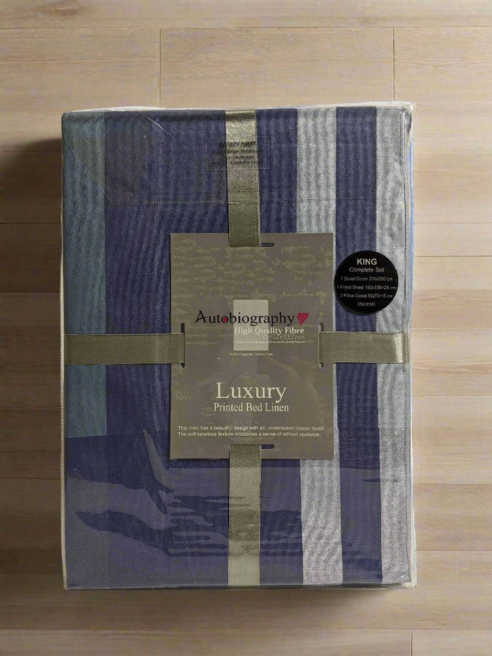 Blue Check Print Luxury Microfibre King Complete Duvet Cover Set