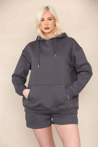 Charcoal Grey Oversized Hoodie & Shorts Co-Ord Loungewear Set