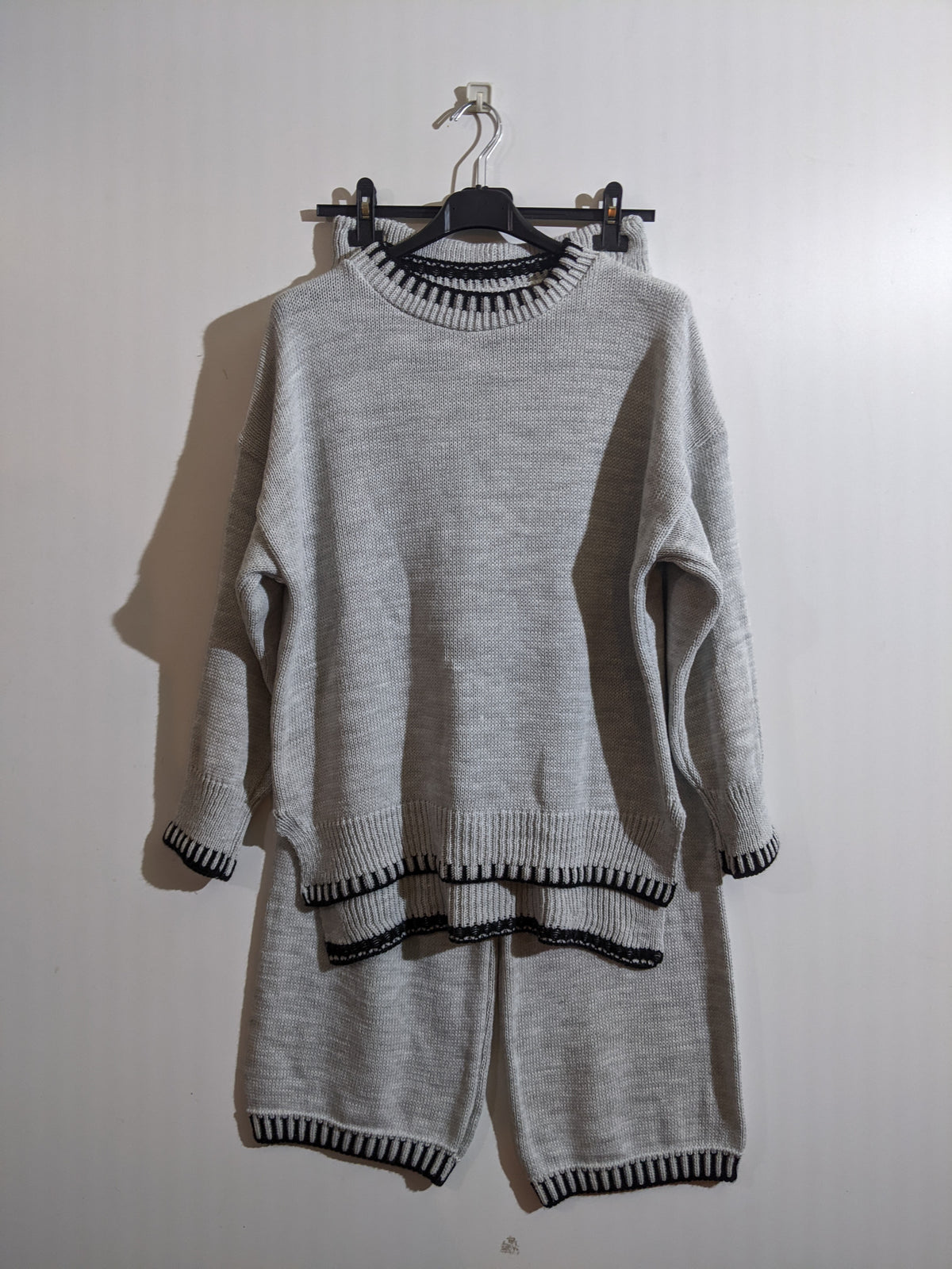 Beige Jumper & Trousers Knitted Loungewear Trim Two Piece Co-ord Set –