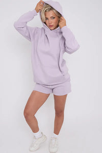 Lilac Oversized Hoodie & Shorts Co-Ord Loungewear Set