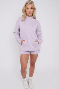 Lilac Oversized Hoodie & Shorts Co-Ord Loungewear Set