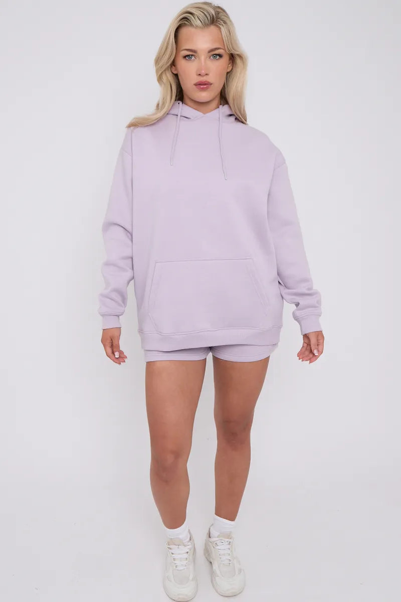 Lilac Oversized Hoodie & Shorts Co-Ord Loungewear Set