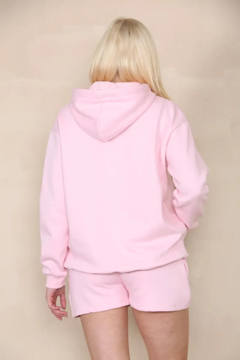 Pink Oversized Hoodie & Shorts Co-Ord Loungewear Set