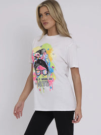 White All I Need Is Love Graphic Printed T-Shirt