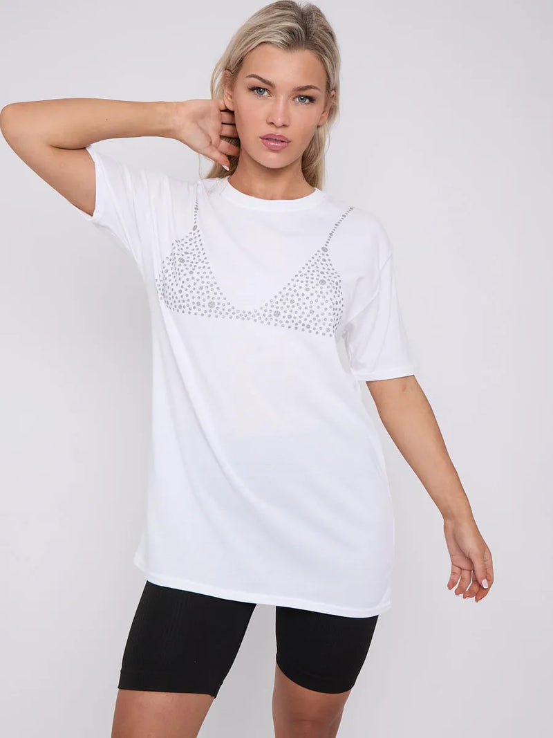 White Glitter Bralet Pattern T-Shirt