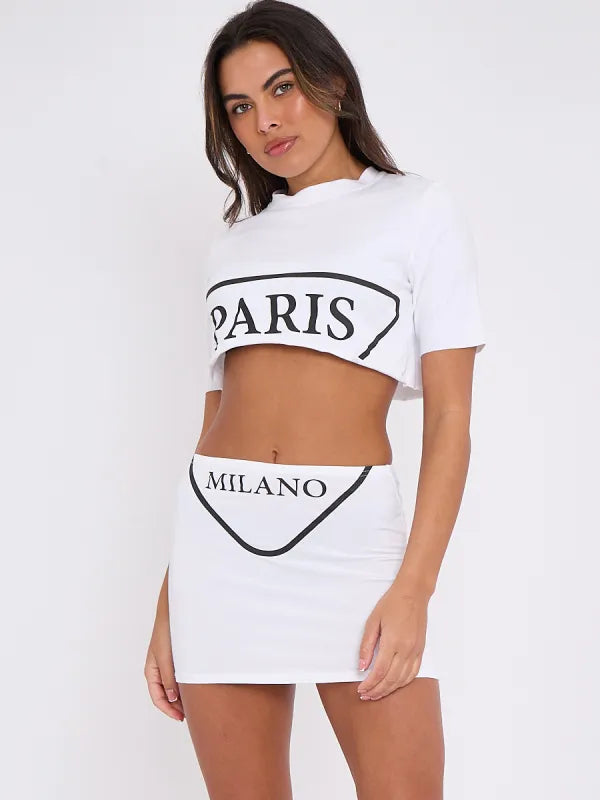 White Paris Milano Crop Top & Skirt Co-ord Set