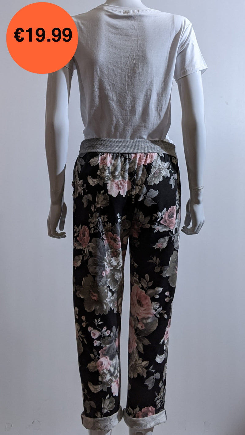 Black Floral Print Trouser