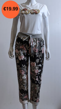 Black Floral Print Trouser