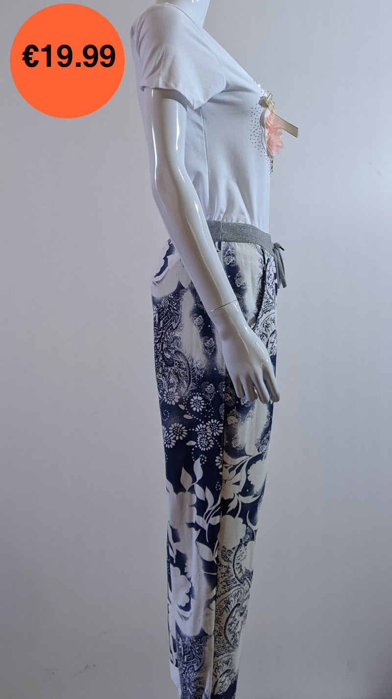 Blue Floral Print Trouser