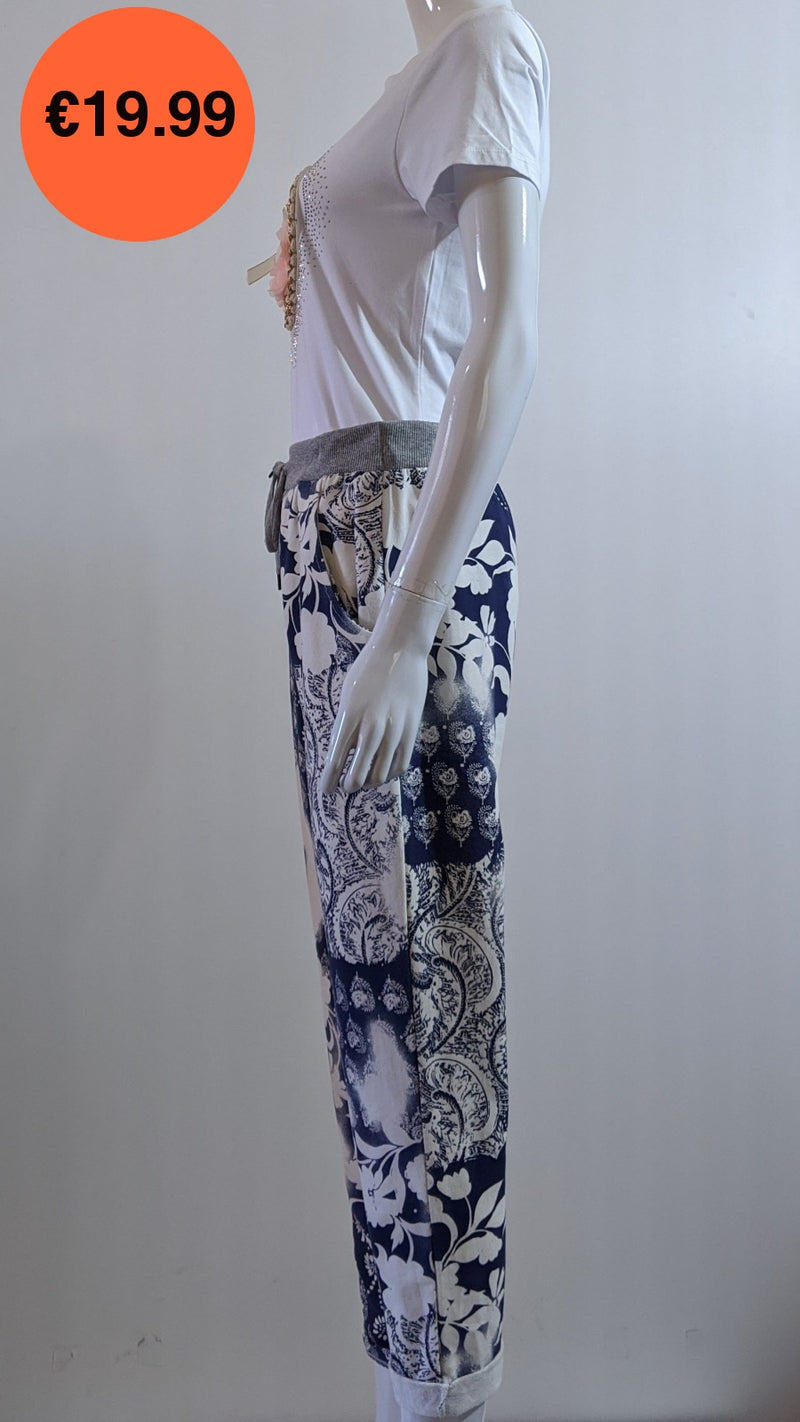 Blue Floral Print Trouser