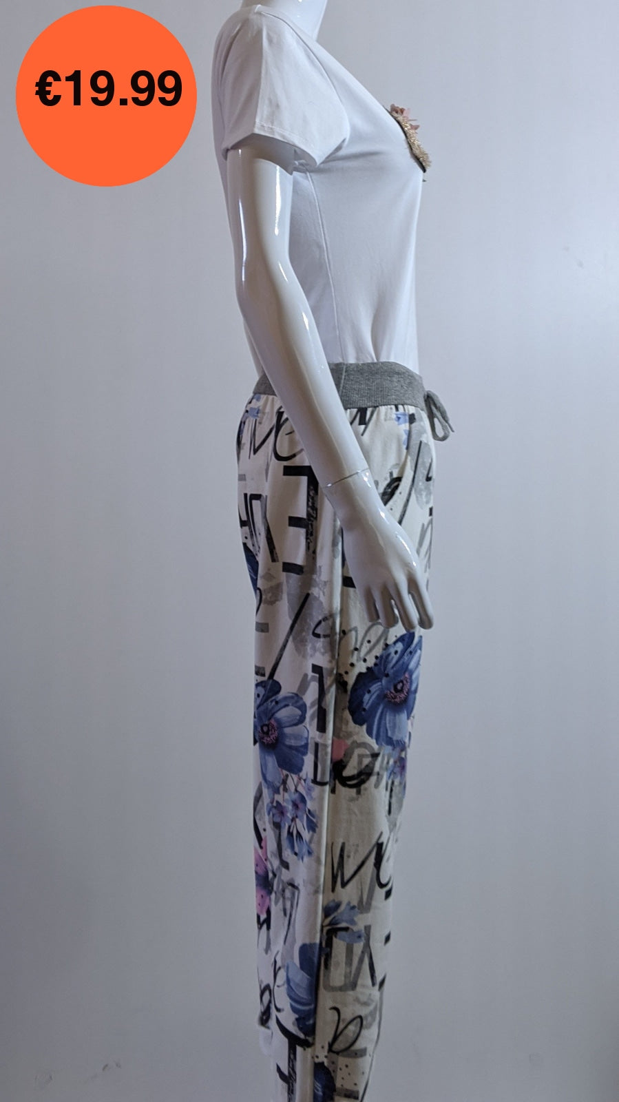 Cream Floral Print Pattern Trouser