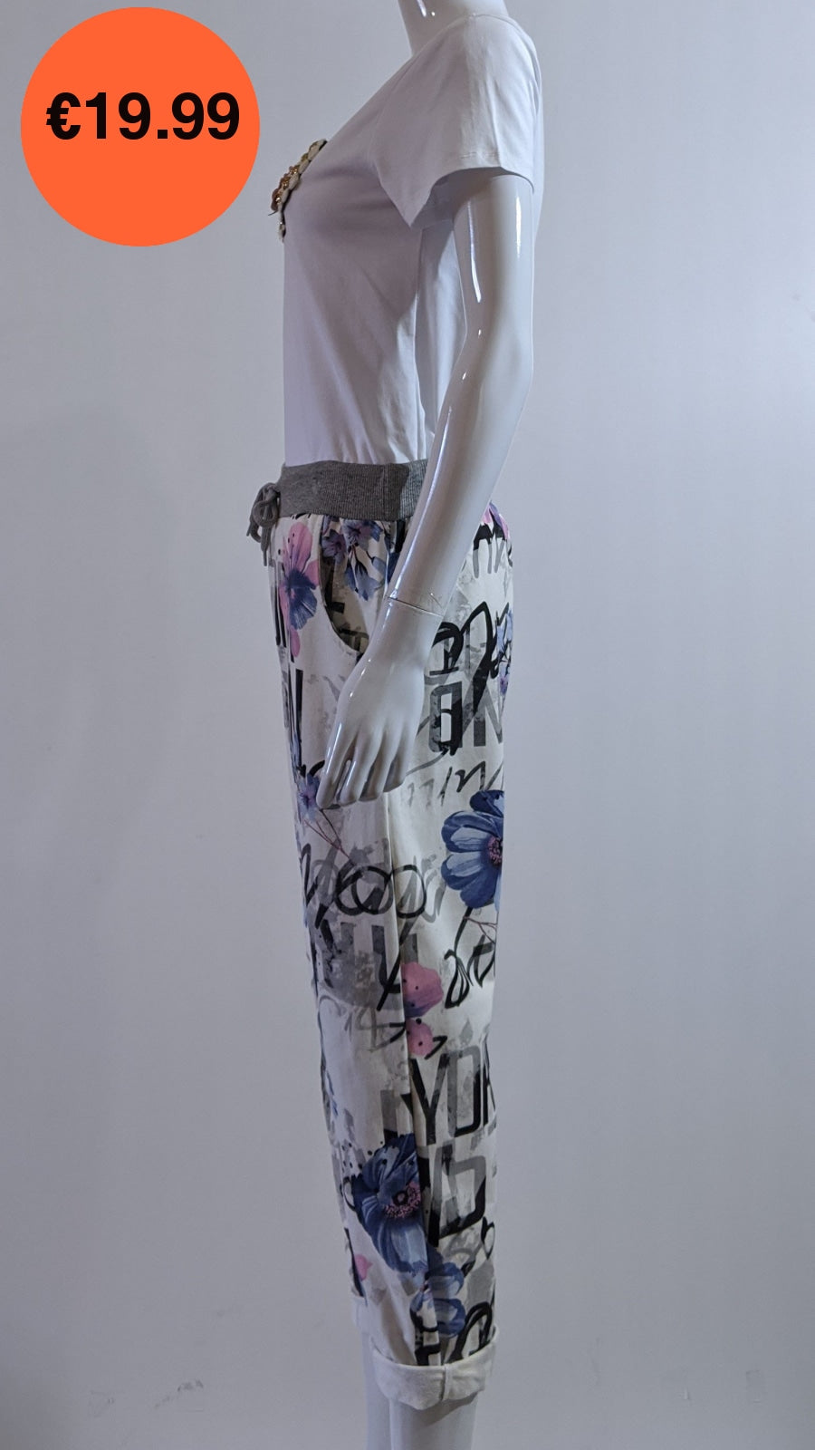 Cream Floral Print Pattern Trouser