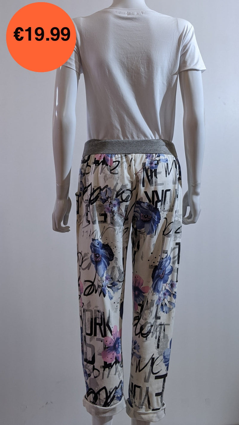 Cream Floral Print Pattern Trouser