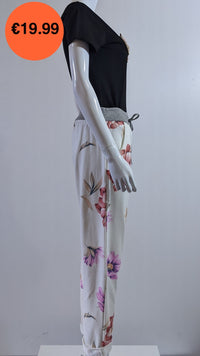 Cream Pink Floral Print Trouser