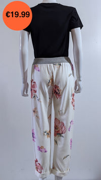 Cream Pink Floral Print Trouser