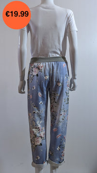 Denim Floral Print Trouser