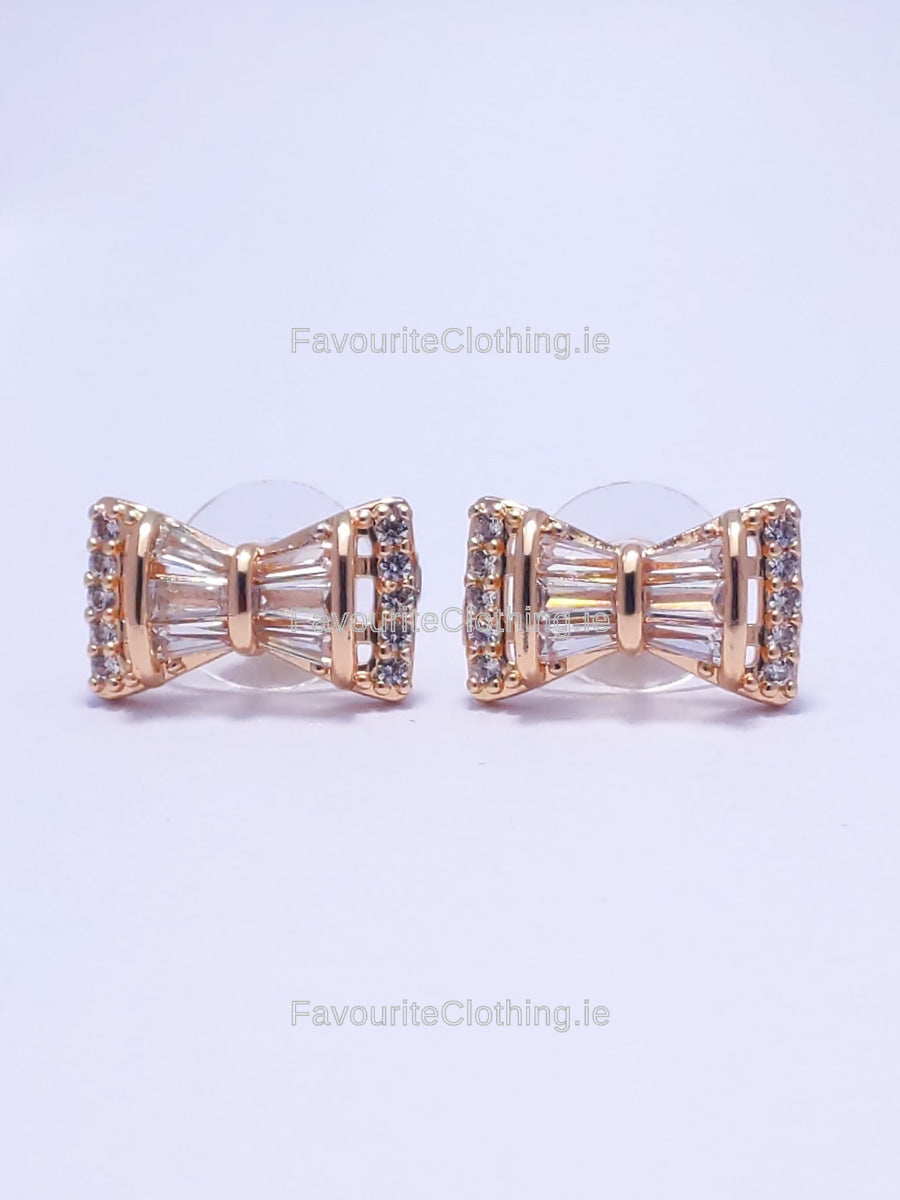 Gold Bow Detail Diamond Stud Earrings