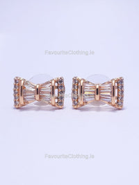 Gold Bow Detail Diamond Stud Earrings