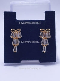 Gold Bow Diamond Tiered Drop Earrings