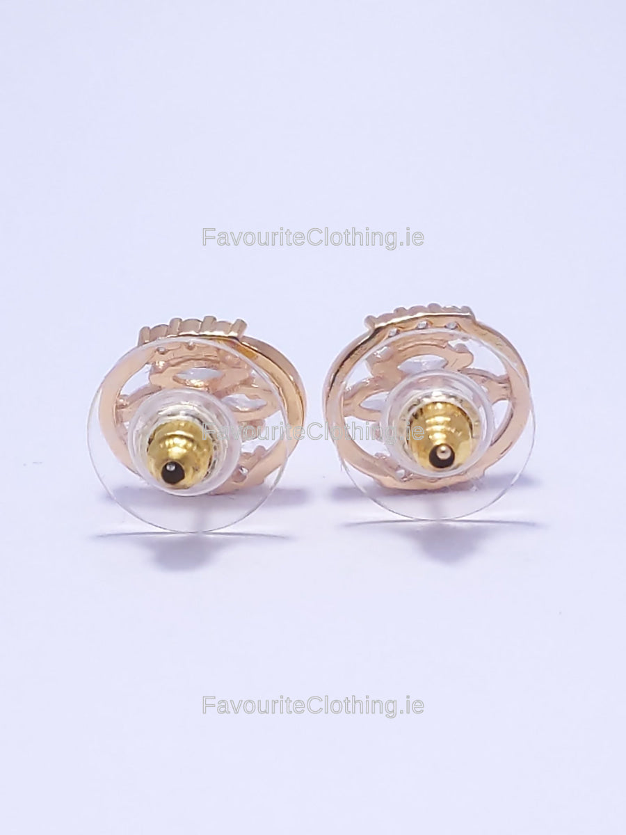 Gold Diamond Detail Stud Circle Earrings