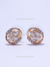 Gold Diamond Detail Stud Circle Earrings