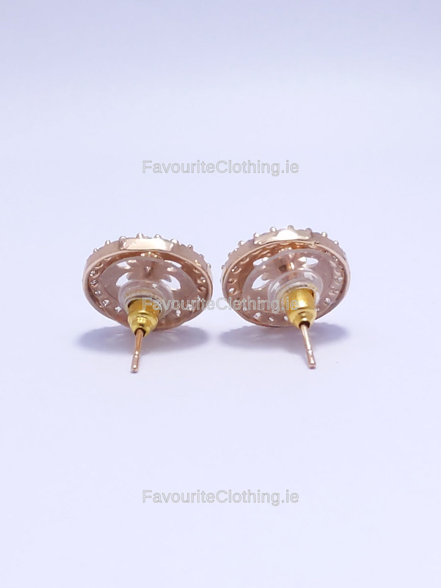 Gold Diamond Flower Detail Stud Earrings