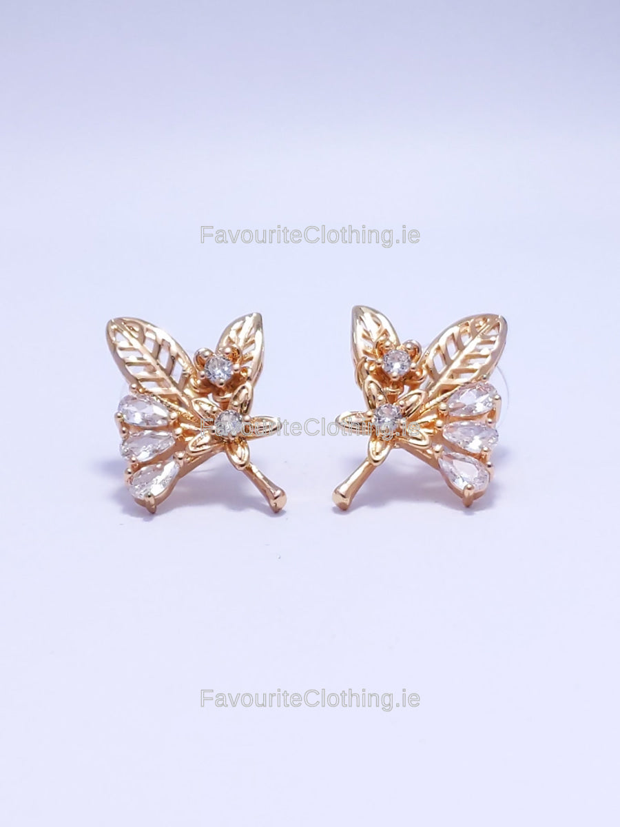 Gold Diamond Leaf Design Stud Earrings