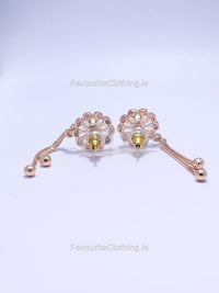 Gold Pearl Flower Detail Drop Earrings