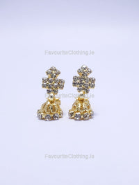 Gold Tiered Diamond Design Stud Clip On Earrings