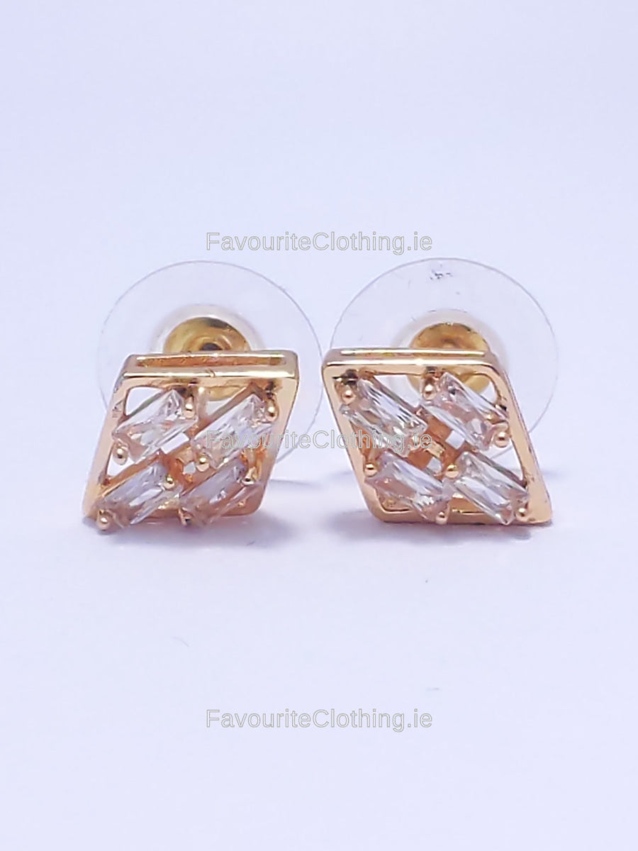 Gold Trapezoid Stud Diamond Earrings