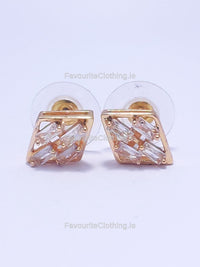 Gold Trapezoid Stud Diamond Earrings