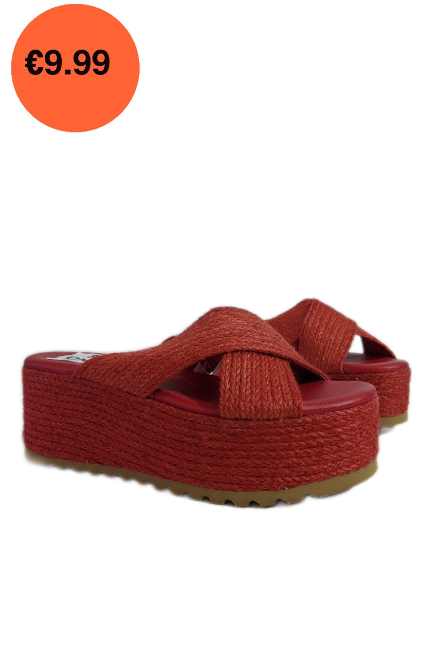 Red Jute Platform Crossover Mule Sandals