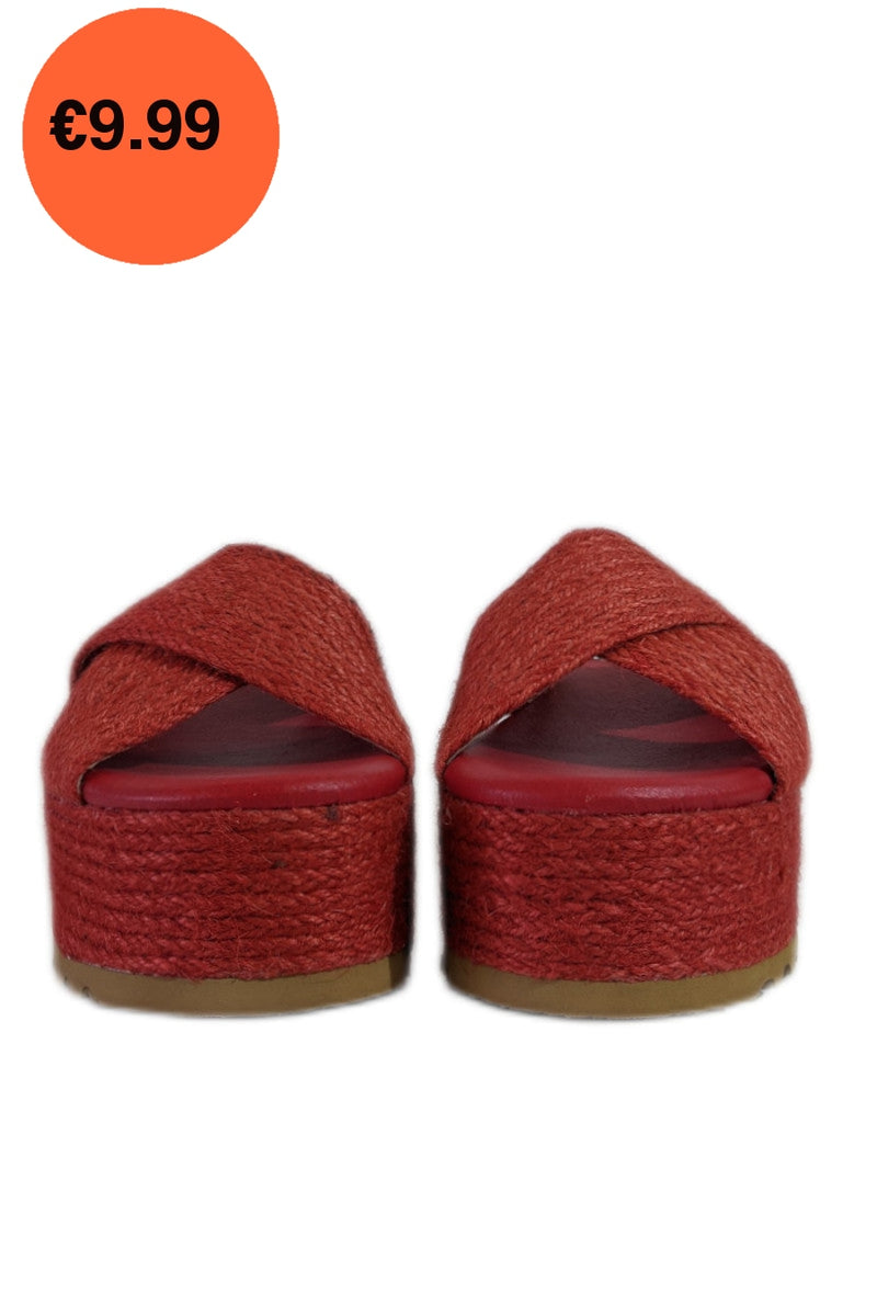 Red Jute Platform Crossover Mule Sandals