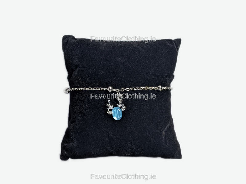 Silver Blue Design Charm Link Bracelet