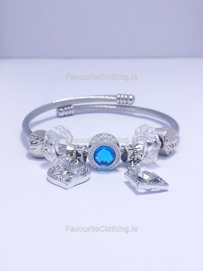 Silver Blue Jewel Grandma Multi Charm Bracelet