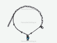 Silver Blue Round Charm Link Bracelet