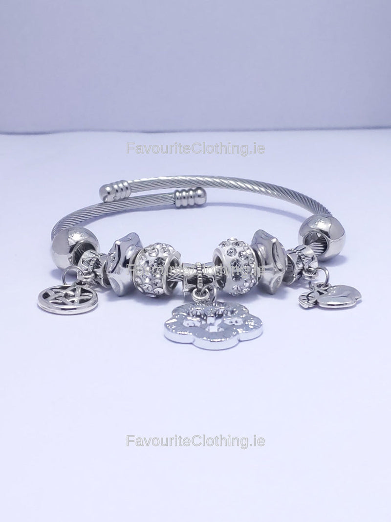 Silver Flower Multi Charm Bracelet