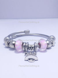 Silver Pink Bell Beaded Charm Bracelet