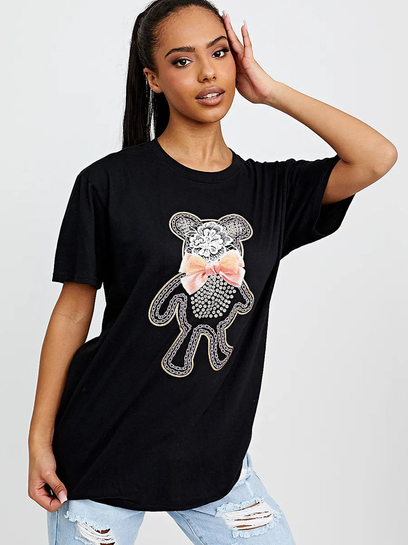 Black Bow Tie Graphic Printed T-Shirt