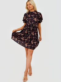 Black Floral Print Tie Knot Dress