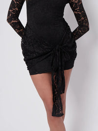 Black Lace High Neck Knot Detail Bodycon Mini Dress with Drape